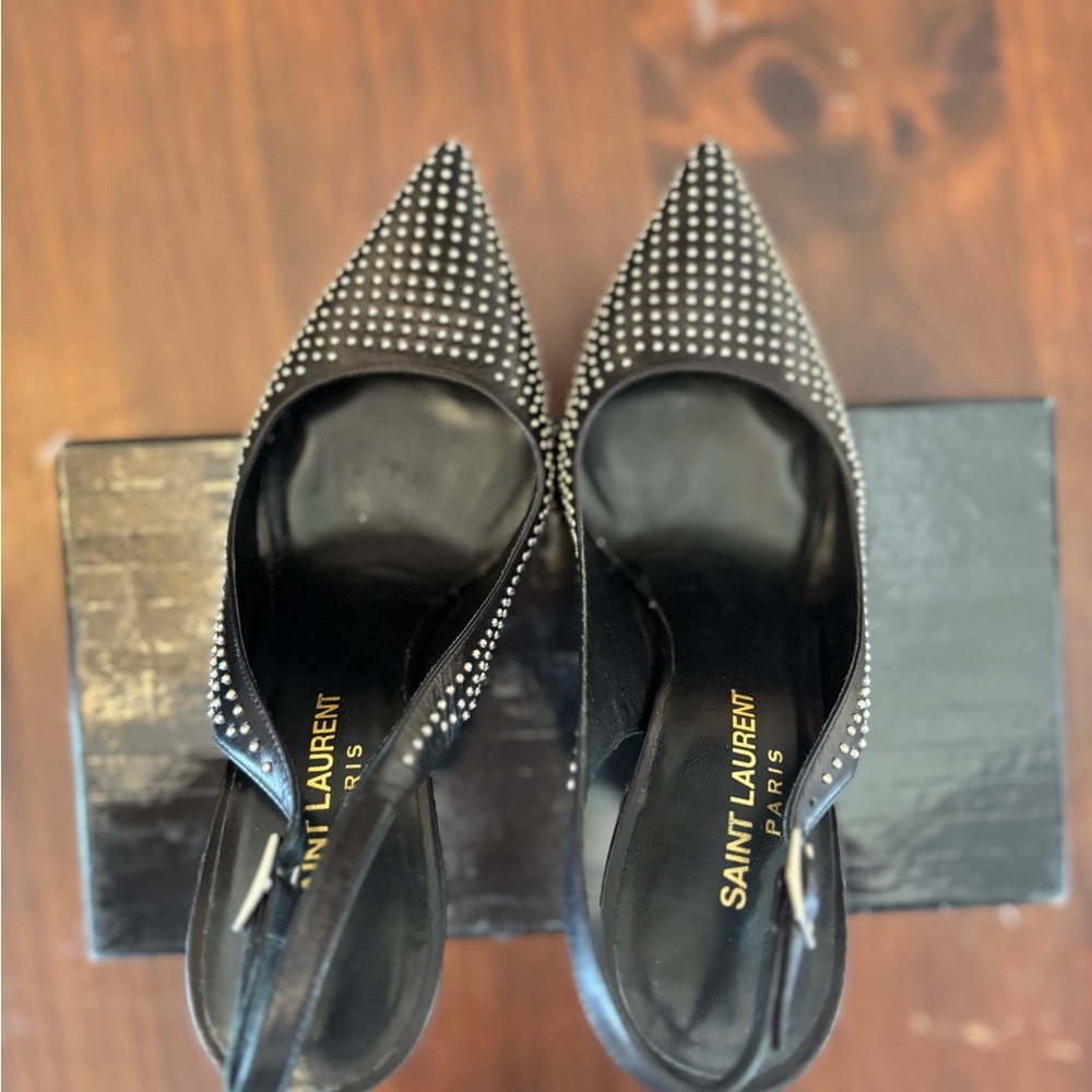 Elegant Saint Laurent Black Studded Slingback Heels - Picture 4 of 7
